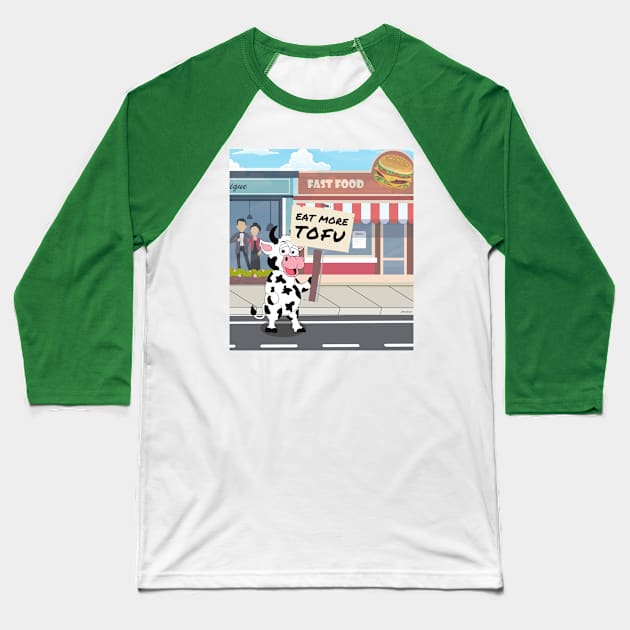 Eat More Tofu - Protesting Cow Baseball T-Shirt by JAHudson